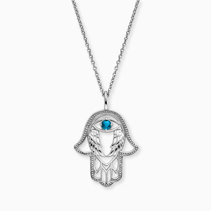 Halskette 925er Silber Hand Fatimas mit Zirkonia blau