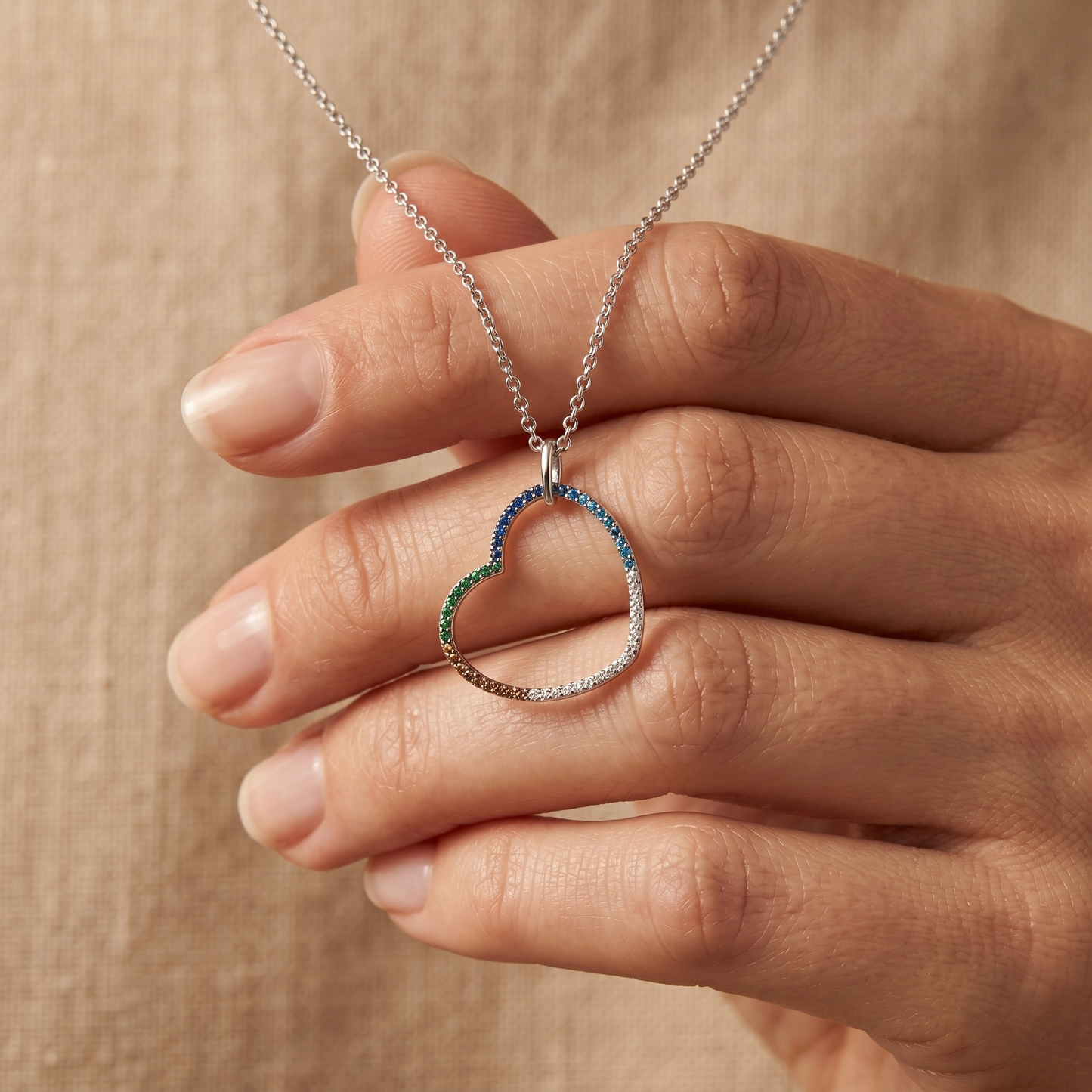 Halskette 925er Silber Herz mit Zirkonia Multicolor