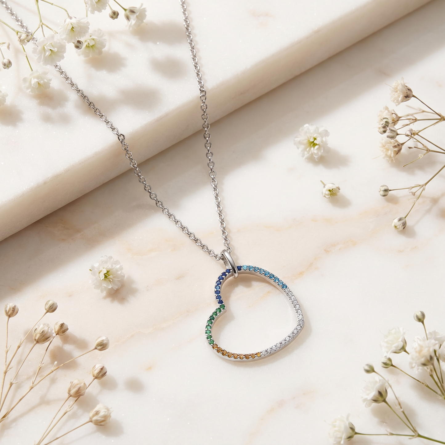 Halskette 925er Silber Herz mit Zirkonia Multicolor