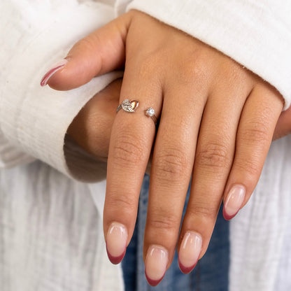 Engelsrufer Ring Damen Silber mit Herzflügel und Zirkonia Bicolor