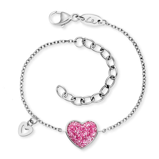 Kinder Armband Edelstahl Glitzerherz mit Emaille