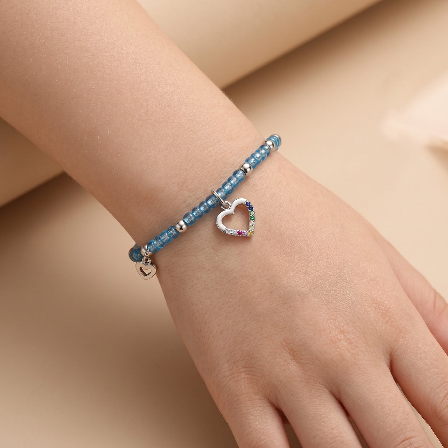 Kinder Armband Edelstahl Herz mit Zirkonia multicolor