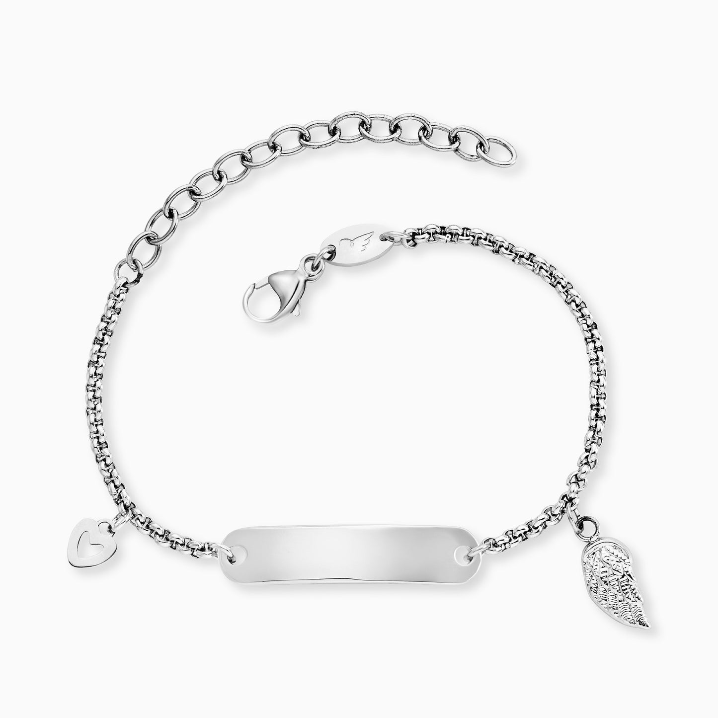 Kinder Armband Edelstahl ID Flügel in silber
