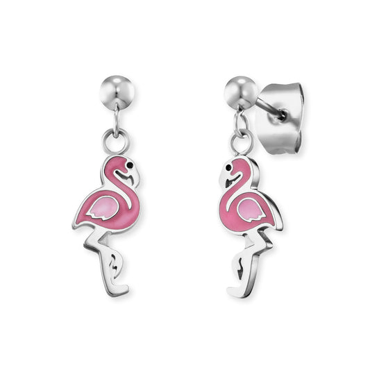 Kinder Ohrstecker Edelstahl Flamingo mit Emaille