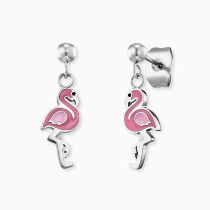 Herzengel Flamingo Edelstahl IP Rhodium mit Emaille Ohrstecker