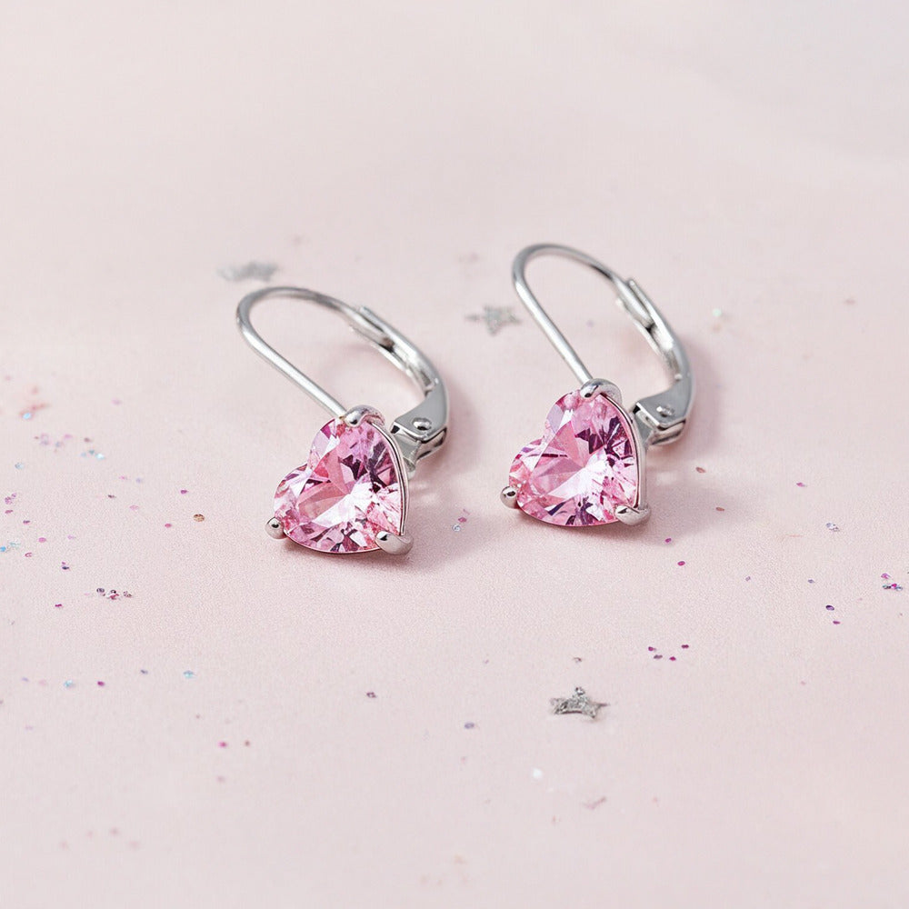Kinder Ohrhänger Edelstahl Herz mit Zirkonia rosa