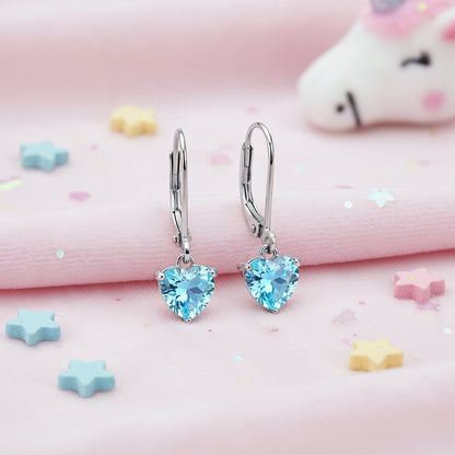 Kinder Ohrhänger Edelstahl Herz mit Zirkonia blau