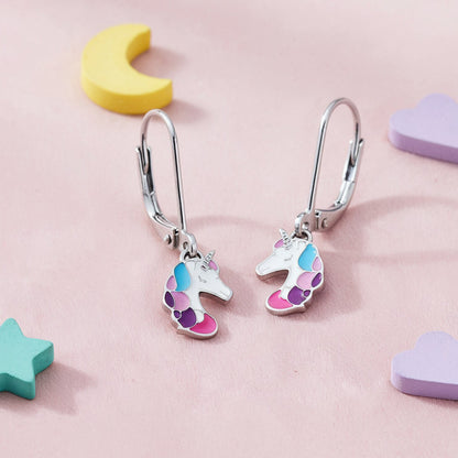 Kinder Ohrhänger Edelstahl Einhorn mit Emaille