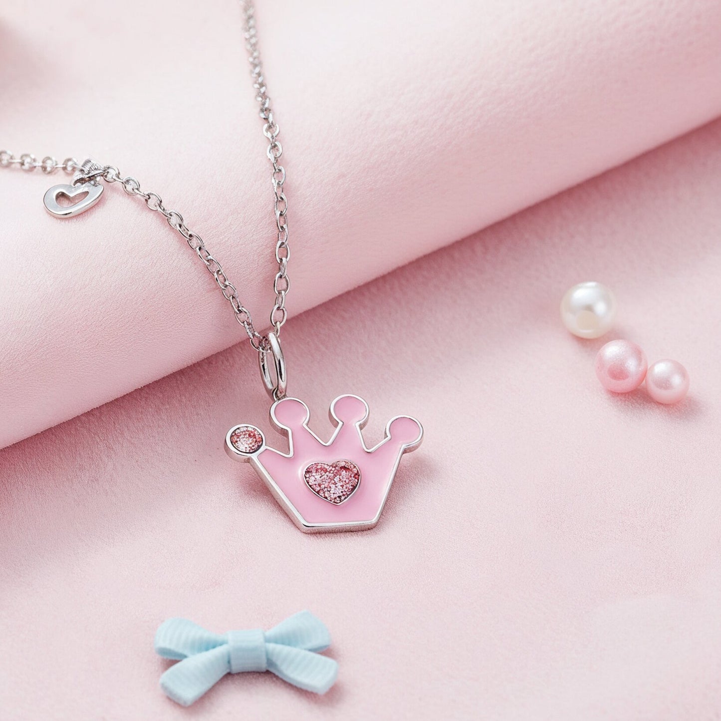 Kinder Halskette Edelstahl Glitzerkrone mit Emaille