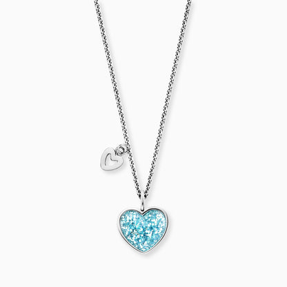 Kinder Halskette Edelstahl Glitzerherz mit Emaille in blau