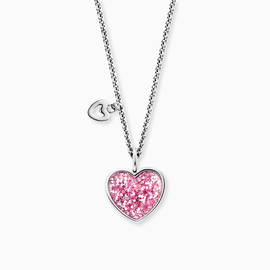 Kinderkette Glitzerherz Edelstahl mit Emaille