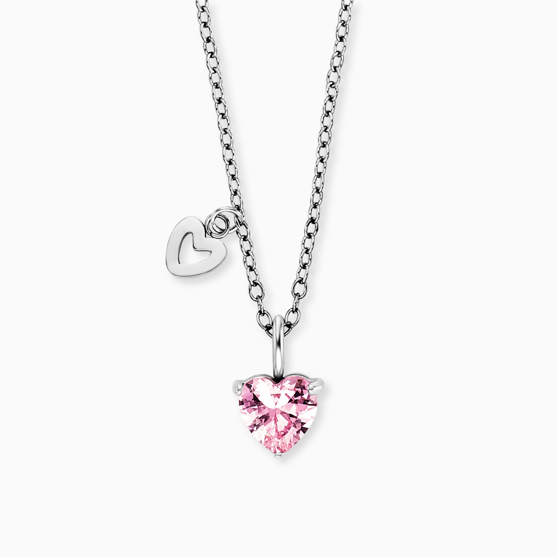 Herzengel Schmetterling Edelstahl IP Rhodium mit Zirkonia rosa Halskette
