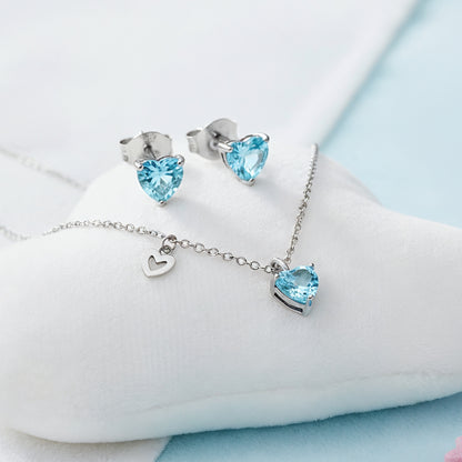 Kinder Halskette Edelstahl Herz mit Zirkonia blau