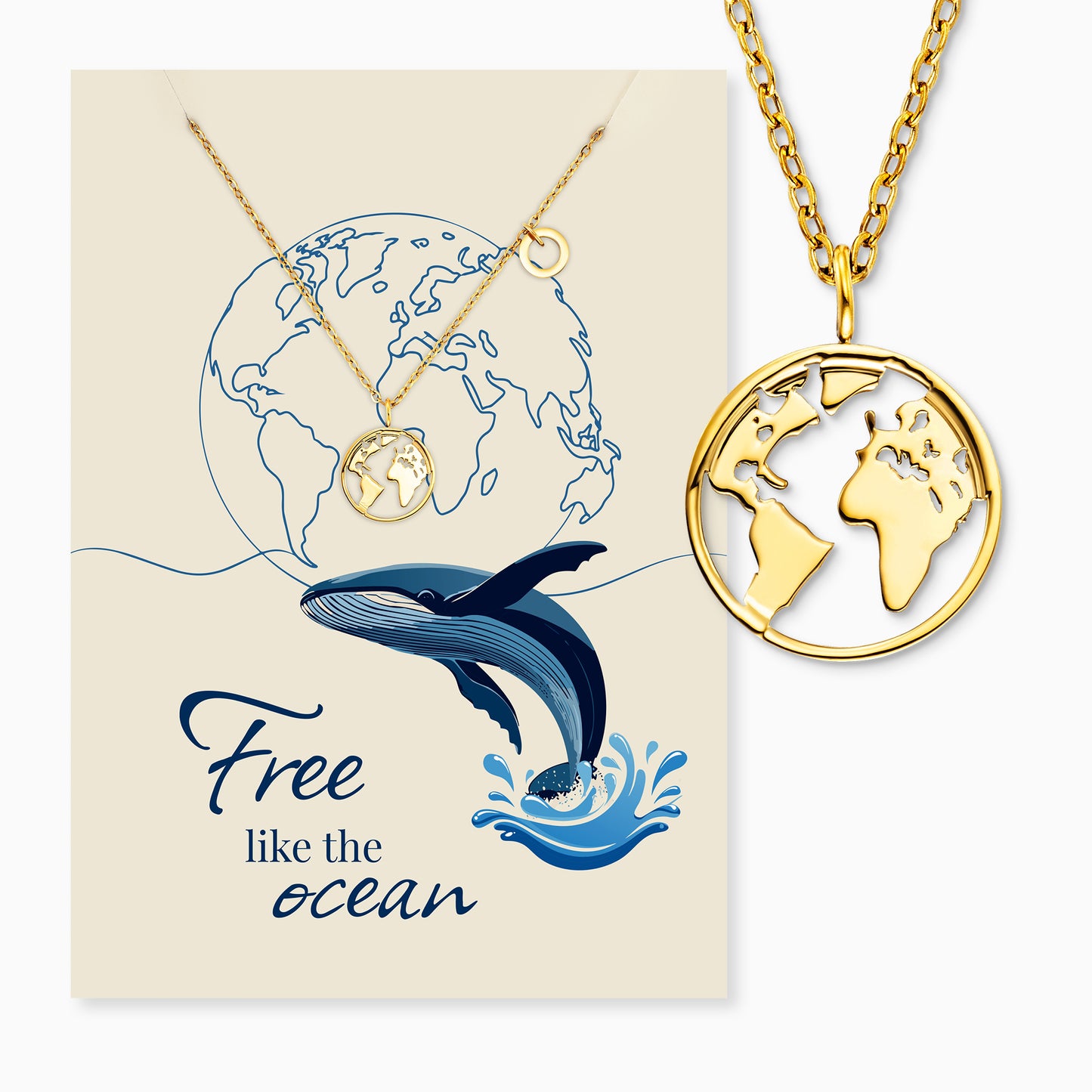 Grußkarte Ocean mit Halskette Edelstahl Gold
