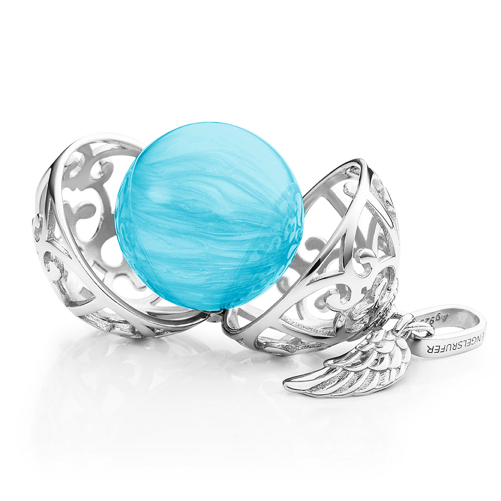 Engelsrufer women's pendant silver with wings and Chime in mother-of-pearl color in turquoise