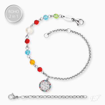 Engelsrufer Duo 2 in 1: Bracelet anklet BOHO flower of life multicolor