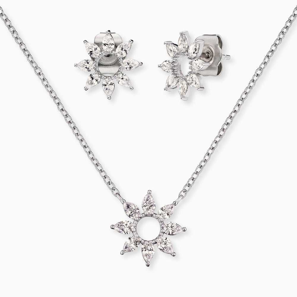 Set 2 Blume Silber mit Zirkonia