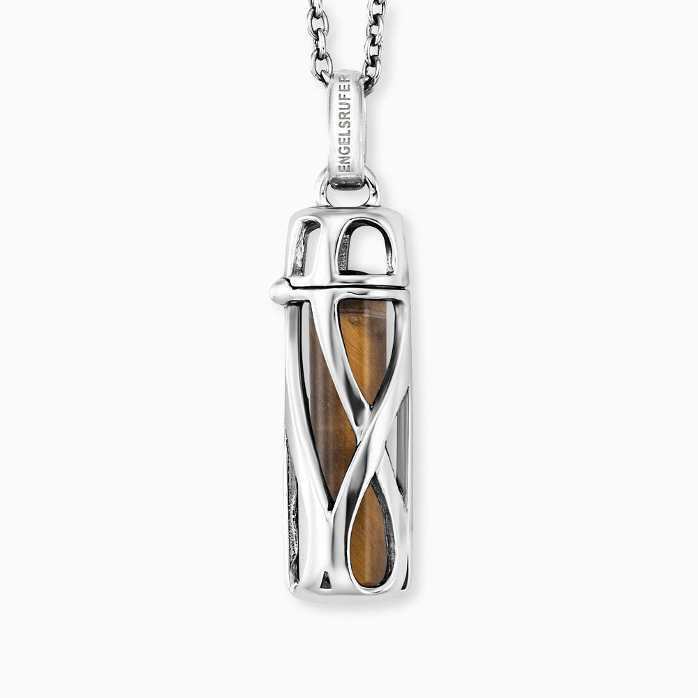 Engelsrufer women's silver necklace with tiger eye power stone pendant, size S