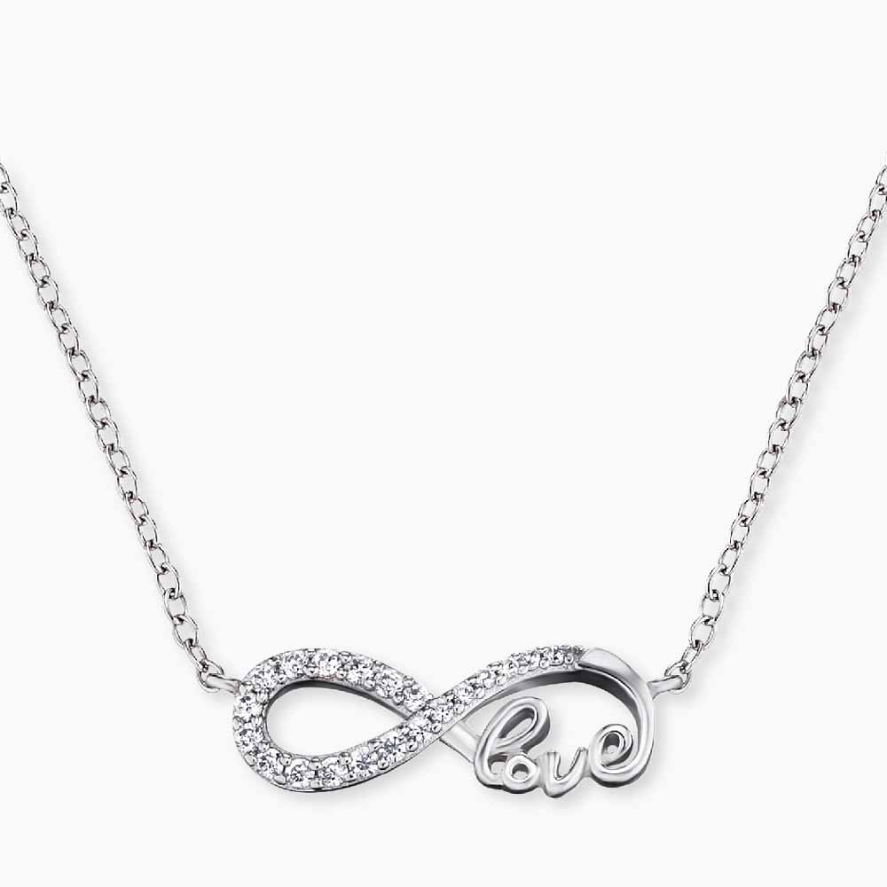 Engelsrufer Ohrstecker, Armband und Halskette für Damen: Silber mit Infinity-Symbol, Love-Schriftzug und funkelnden Zirkoniasteinen