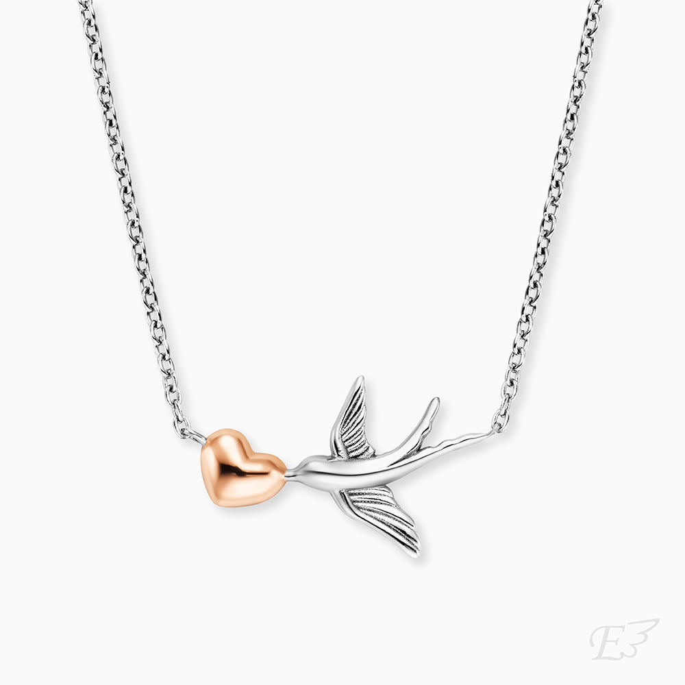 Engelsrufer women's silver necklace with swallow and heart in rosé