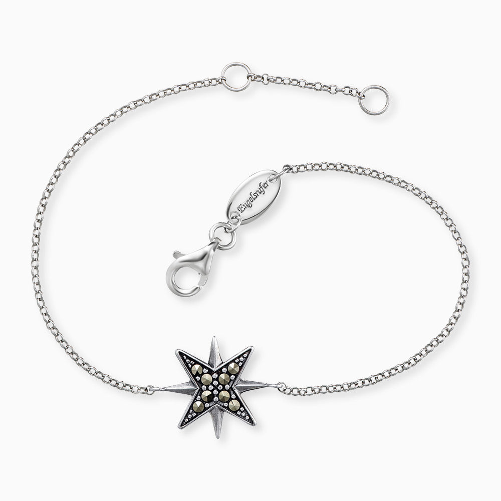 Set necklace and bracelet star, 16 marcasite, silver