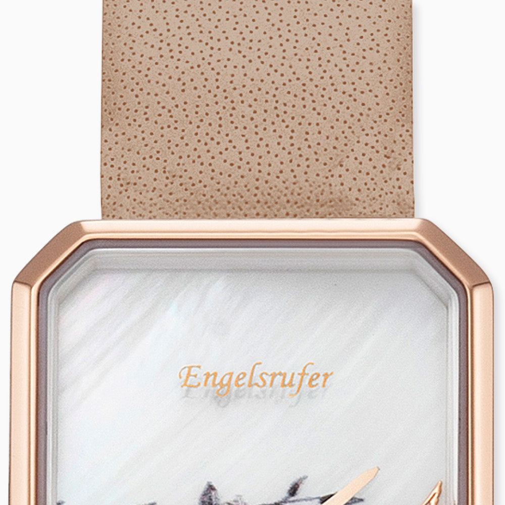 Engelsrufer analogue quartz watch flower gold with nubuck leather strap brown