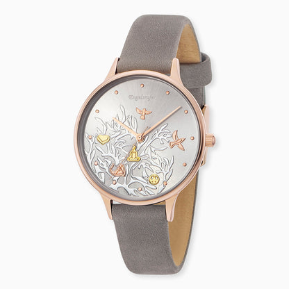 Engelsrufer women's watch tree of life rose gold with gray leather strap (changeable)