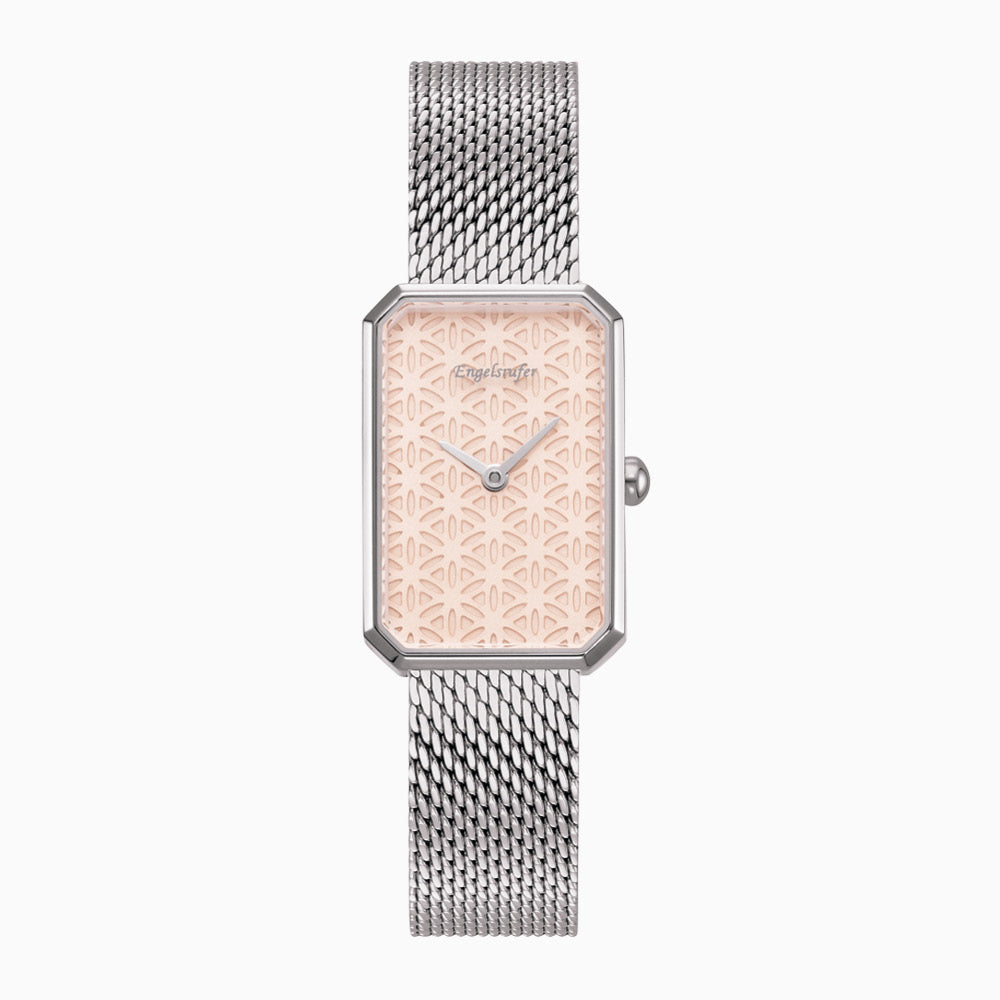 Set watch flower of life with silver mesh band and jewelry bracelet