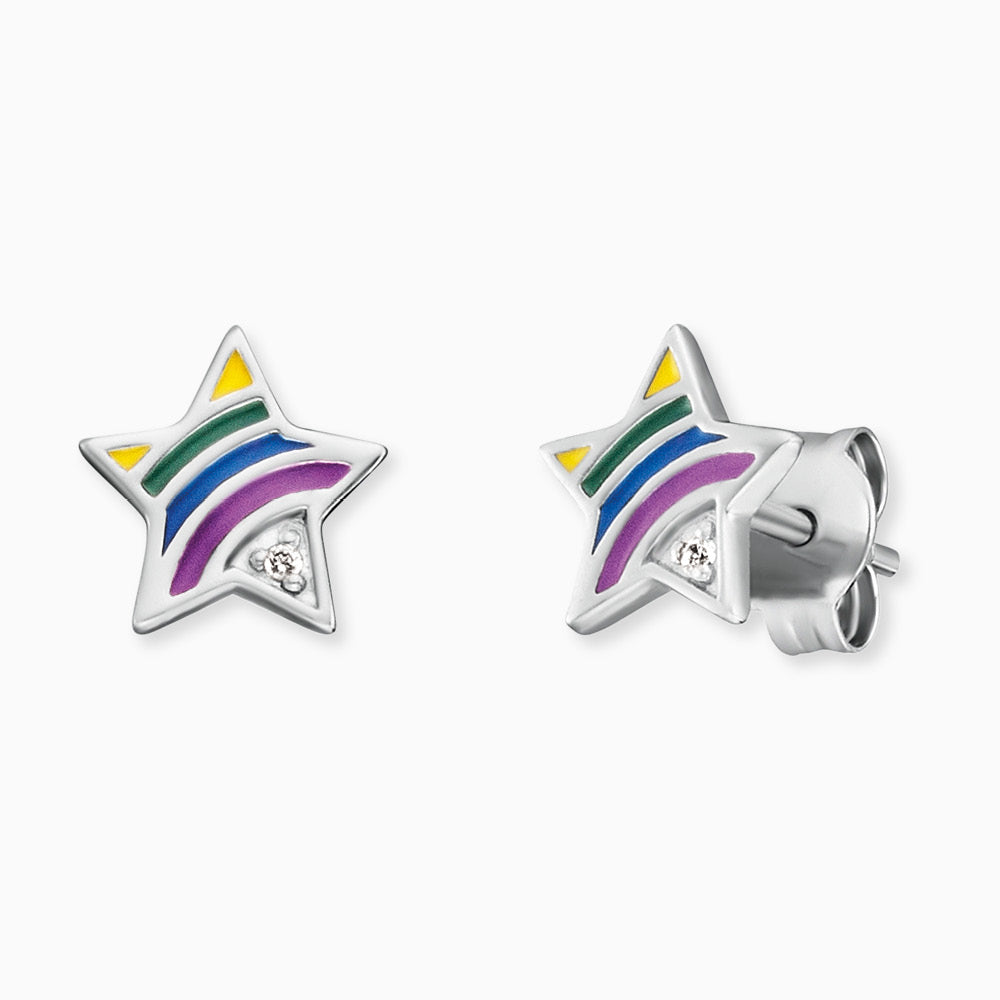 Engelsrufer children's earrings silver star rainbow with zirconia