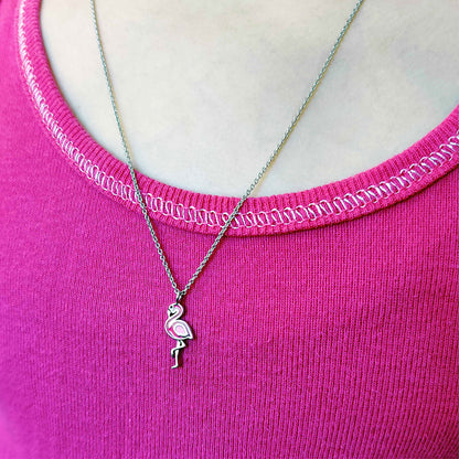 Engelsrufer Mädchen-Kinderkette Silber mit rosa Flamingo Anhänger