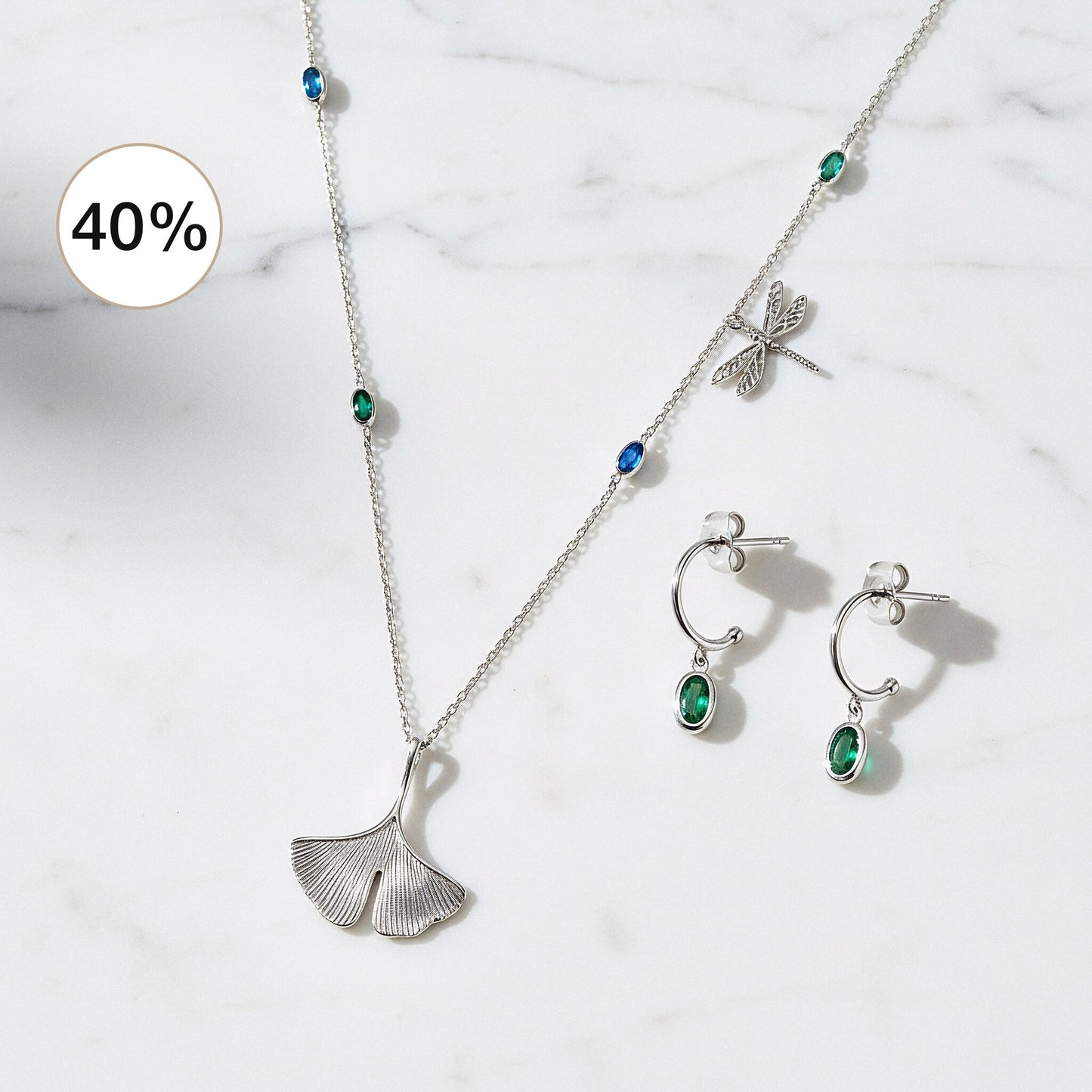 2er Schmuckset 925er Silber Halskette Creolen Joy Nature