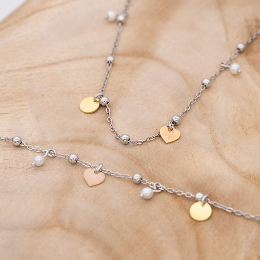 Schmuckset in Silber mit Muschelkernperlen